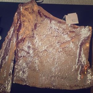 ASOS Gold Sequin One-Shoulder Blouse